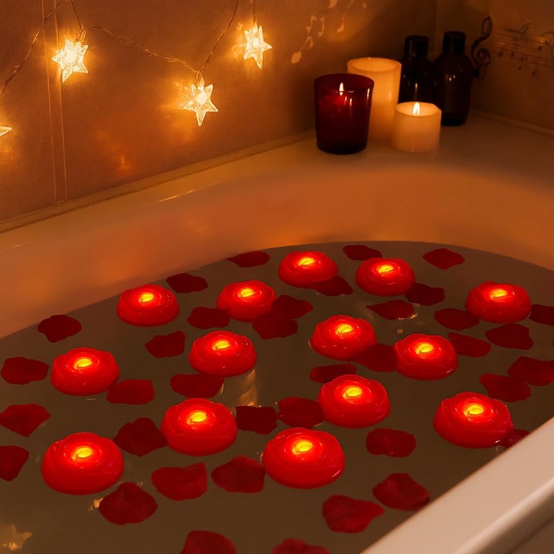 Aignis 12pcs Flameless LED Floating Candles, Red Rose Plastic Tealights Battery Operated, 120+ Hours Glow Time, Cozy Light for Romantic Pool/Bathtub/Hot Bath/Wedding Centerpiece Decor(D2.83 * H1.42) - Image 5